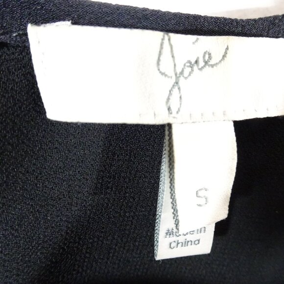 Joie 100% Silk Black Pleated Short Sleeve Blouse Small Raw Edge Career Wear - Picture 5 of 8